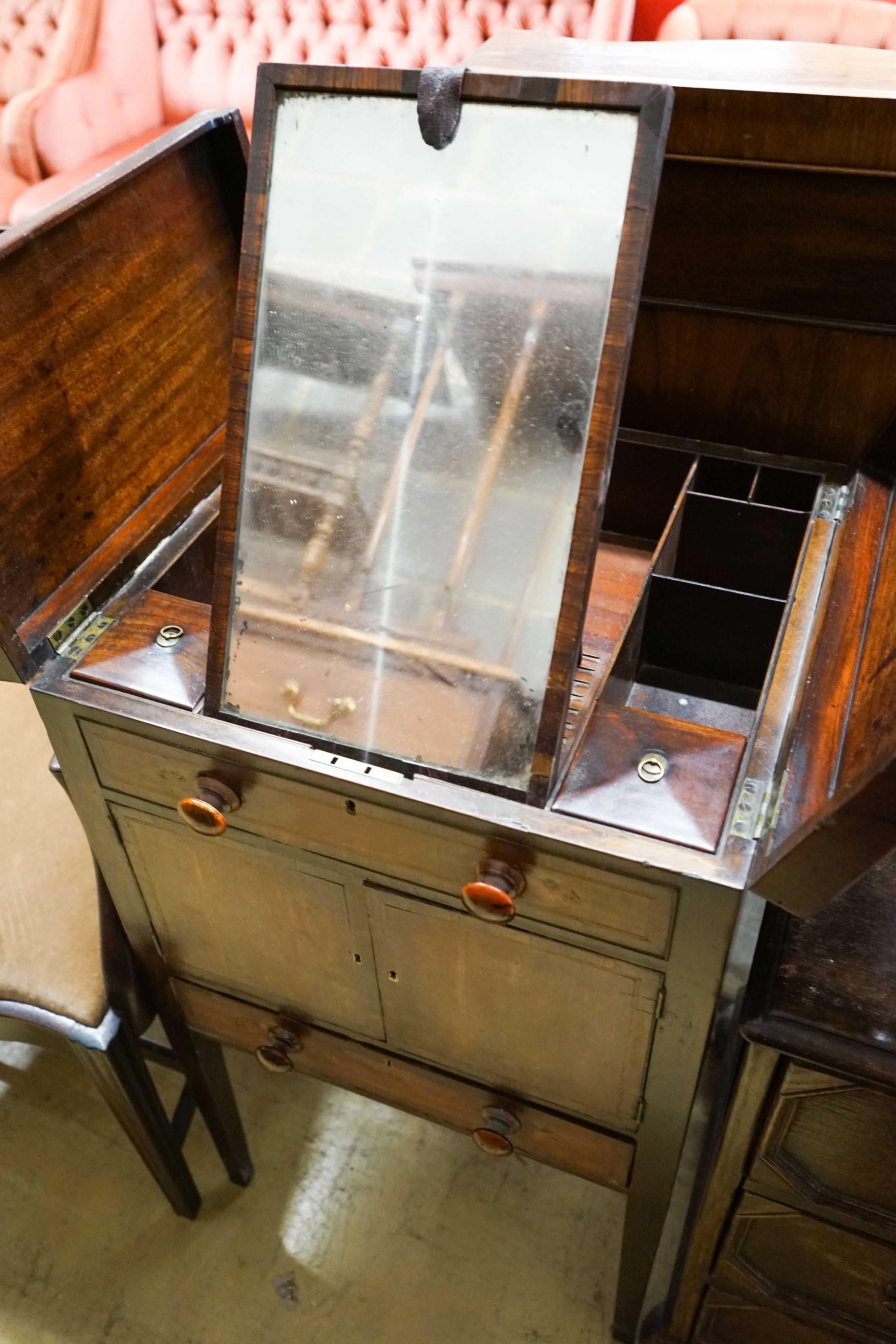 A George III banded mahogany enclosed washstand, width 50cm, depth 46cm, height 86cm